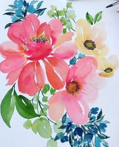 Bright Watercolor Flowers, Jenna Rainey Watercolor, Loose Floral Watercolor Painting, Jenna Rainey, Loose Florals, Loose Watercolor Flowers, Watercolor Flowers Tutorial, Aqua Art, Sketchbook Illustration