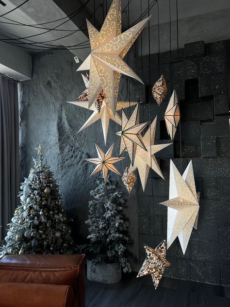 #newyear #christmas #december #decemberaesthetic #winter #snow New Year Shop Window Decoration, Winter Stage Decorations, Christmas Decor Ideas Restaurant, Storefront Christmas Displays, Anthropologie Christmas Display, Winter Window Display, Christmas Ceiling Decorations, Recycled Christmas Decorations, Holiday Window Display