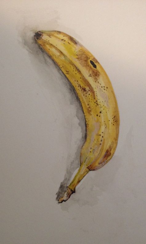 Banana Painting Watercolor, Bananas Drawing, Fruits Sketch, Banana Sketch, Banana Watercolor, Banana Drawing, Fruit Drawings, Banana Painting, Elementary Drawing