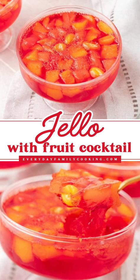 Learn how to make Jello with a Fruit Cocktail for a deliciously fruity Spring dessert! This classic recipe creates a refreshing sensation that dances on your taste buds. It also makes a delicious summer dessert. Save this pin! Jello With Oranges, Jello With Fruit Cocktail How To Make, Fruit Cocktail Jello Recipes, Jello And Fruit Cocktail, Fruit In Jello, Fruit Cocktail Jello Salad, Fruit Cocktail Jello, Jello Recipes With Fruit, Jello Fruit Cups