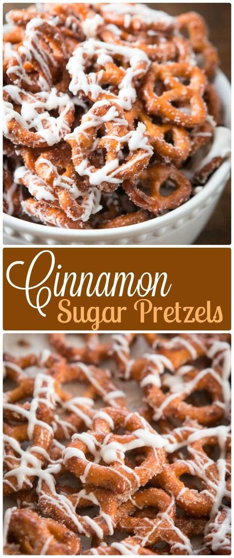 Party Pretzels, Cinnamon Sugar Pretzels, Diy Easy Recipes, Fingerfood Party, Snack Mix Recipes, Think Food, Delicious Cake, Snacks Für Party, Snack Mix