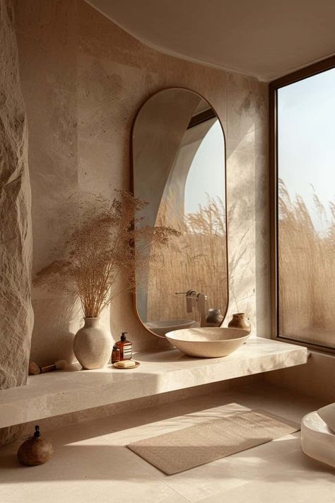 Organic Bathroom Design, Modern Organic Bathroom, Bathroom Decor Green, Organic Bathroom, Organic Modern Bathroom, Earthy Bathroom, Natural Bathroom, Garden Villa, Chic Bathrooms