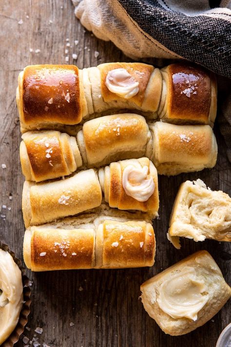 Salted Honey Butter Parker House Rolls Half Baked Harvest, Honey Butter Dinner Rolls, Salted Honey Butter Parker House Rolls, Honey Butter Parker House Rolls, Halfbakedharvest Recipes, Honey Butter Rolls, Salted Honey Butter, Rolls Thanksgiving, Homemade Honey Butter