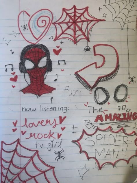 Easy Sketches Spiderman, Spiderman Doodles Aesthetic, Spiderman Love Drawing, Spiderman Sketch Easy, Spiderman Writing, Spiderman Easy Drawing, Spiderman Scrapbook, Doodles Spiderman, Doodle Spiderman