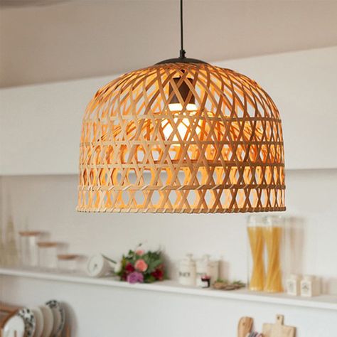 Asian Country-style Bamboo Pendant Light – Arturest Light For Kitchen Island, Bamboo Lampshade, Bamboo Chandelier, Wardrobe Interior, Light For Kitchen, Hall Living Room, Bamboo Decor, Light Writing, Bamboo Light