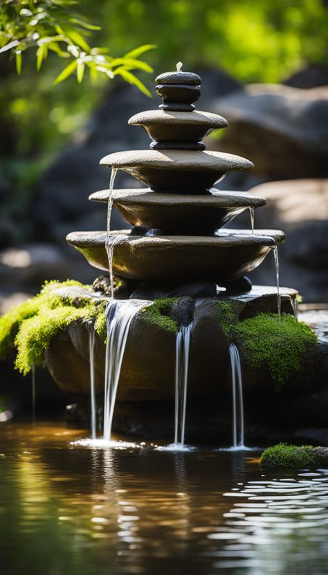 zen garden - Japanese water fountain - AI creation Japanese Water Fountain, Chinese Fountain, Cave Aesthetic, Zen Water Fountain, Flower Garden Images, Garden Japanese, Japanese Garden Landscape, Japanese Water, Woman Cave