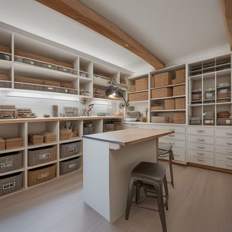 Luxury Craft Room, Built In Craft Room, Craft Room Layout Ideas, Craft Room Layout, Lab Interior, Office Craft Room Combo, Room Layout Ideas, Office Room Design, Art Studio Design