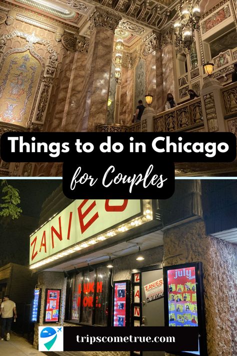 Looking for the most romantic things to do in Chicago for couples? Click here for a list of 10 ways to connect with your partner that goes beyond the typical date night checklist. From spectacular plays in the Chicago Theatre District to long walks along Lake Michigan to sharing a laugh at Zanies Comedy Club, this list showcases the best of Chicago food, nature arts, and culture. Don't forget to save it for your next visit to the Windy City! Romantic Chicago Weekend, Date Night In Chicago, Chicago Bucket List Things To Do, Chicago Honeymoon, Chicago Date Ideas, Date Ideas Chicago, Chicago Date Night, Night Checklist, Chicago Activities