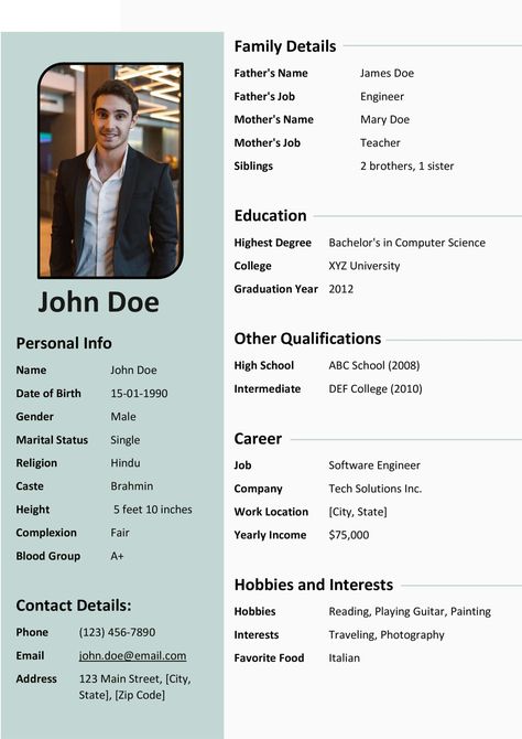 Marriage Biodata Word Format - (.Docx .Pdf) Biodata Ideas, Bio Data Format For Job, Wedding Card Format, Man Suit Photo, Biodata Format Download, Marriage Biodata Format, Catholic Marriage, Resume Format Download, Job Resume Format