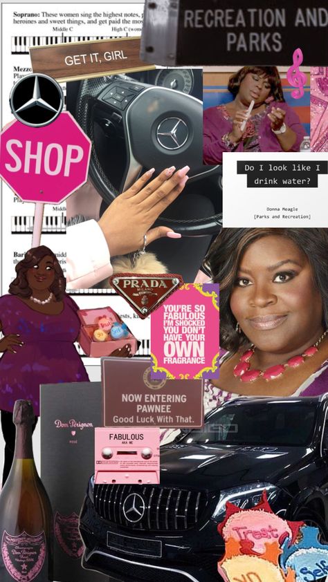 Donna Meagle #donna #donnameagle #parksandrecreation #parksandrec #characterboard #character #characteraesthetic #mercedes #mercedesbenz #treatyoself #treat #shopping #fabulous #glitter #champange Donna Meagle, Woman Singing, Parks And Recreation, Brand Identity, Mercedes Benz, Black Women, Singing, Fragrance, Glitter