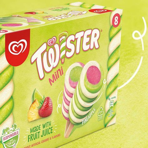 Twister Ice Lolly, Ice Cream Packaging, Food Branding, Ice Lolly, Fruit Juice, Frozen Food, Brand Packaging, Brand Design, Family Fun