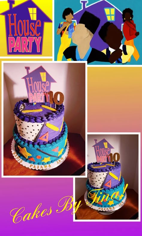 House party theme birthday cake! House Party Theme Birthday Ideas, 90 Theme Birthday Cake, House Party Pajama Jam Theme, House Party Birthday Theme, House Party 90s Theme, 90s Birthday Party Theme For Adults Cake, 30th Birthday House Party, 28th Birthday Party Theme, 90s Birthday Cake Ideas