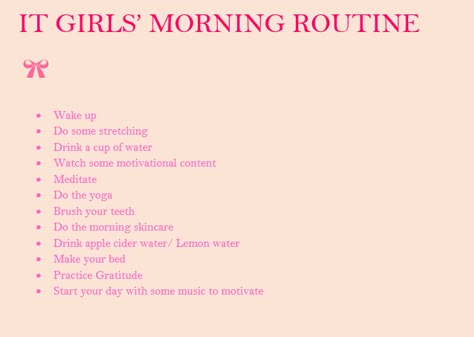 It Girl Morning Routine, Girl Morning Routine, Keep Motivated, Daily Routine Planner, Take It Slow, Mommy Time, Health Administration, Self Care Bullet Journal, Morning Skincare