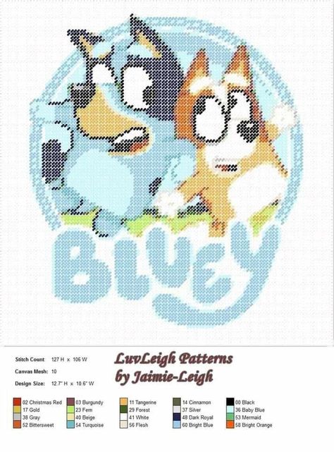 Bluey Cartoon Pixel Art, C2c Crochet Bluey, Bluey Bingo Crochet Blanket, Bluey Cartoon Embroidery, Bluey Bingo Cross Stitch Pattern, Bluey Cartoon Cross Stitch, Bluey Cross Stitch Design, Bluey Perler Beads, Bluey Pixel Art