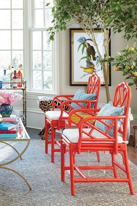 The Chinoiserie Living Room | Chinoiserie Chic | Bloglovin’ Chinoiserie Living Room, Rattan Furniture Living Room, Chinese Living Room, Bamboo Furniture Design, Relaxing Bathroom, Tropical Interior, Painted Chair, Palm Beach Style, Chinoiserie Decorating