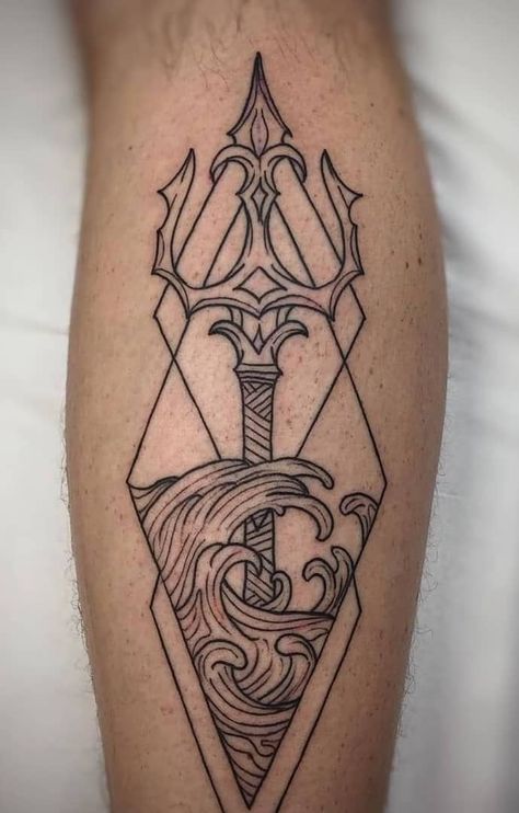 Trident Tattoo, Greek God Tattoo, Tattoo Band, Poseidon Tattoo, Back Of Arm Tattoo, Greek Mythology Tattoos, Mythology Tattoos, Greek Tattoos, Arm Band Tattoo