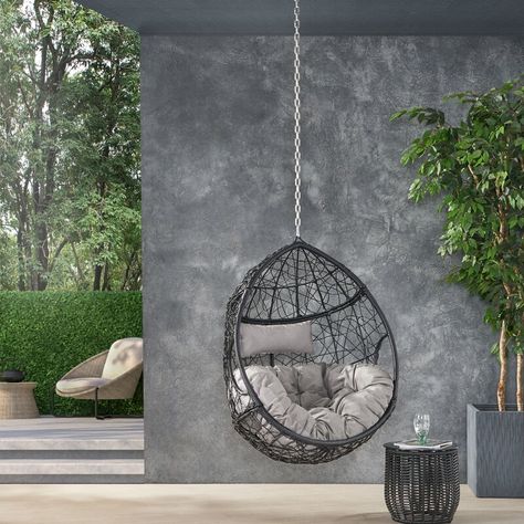 Arlmont & Co. Tommy Outdoor/Indoor Wicker Hanging Chair With 8 Foot Chain (NO STAND) & Reviews | Wayfair.ca Basket Chair, Hanging Egg Chair, Foot Chain, Hammock Stand, Patio Lounge Chairs, Swing Chair, Patio Lounge, Hammock Chair, Noble House