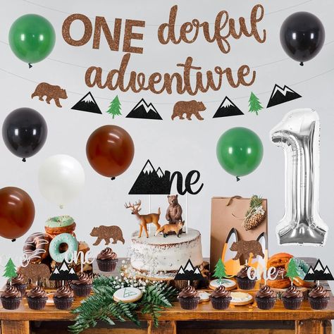 PRICES MAY VARY. What You Will Get: You will get 18pcs latex balloons 12 inches, 1 ONE cake topper, 12pcs cupcake toppers, 1 Onederful Adventure banner, 1 Number 1 foil balloon 32 inches (No Helium Supported), 1 garland. Abundant quantity for decorating boys' 1st birthday party. Wide Range of Applications: Onederful adventure birthday decorations can be used for decorating wild one birthday party, woodland birthday party, camping theme birthday party, mountain theme birthday party, wild one bear Wild One Adventure Birthday Party, 1st Birthday Adventure Theme, Adventure Awaits Birthday Party, One Wild Adventure 1st Birthday, Onederful Adventure Birthday Boy, Onederful Adventure Birthday, Camping 1st Birthday, 1st Birthday Boy Themes, Woodland Camping