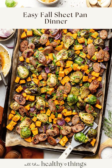 Fall One Sheet Dinner, Chicken Sausage Pan Sheet, Apple Sausage Sheet Pan Dinner, Sausage Apple Sweet Potato Sheet Pan, One Cookie Sheet Dinners, Chicken Sausage With Veggies, Apple Chicken Sausage Sheet Pan, Paleo Sheet Pan Recipes, Sheet Pan Sausage And Sweet Potatoes