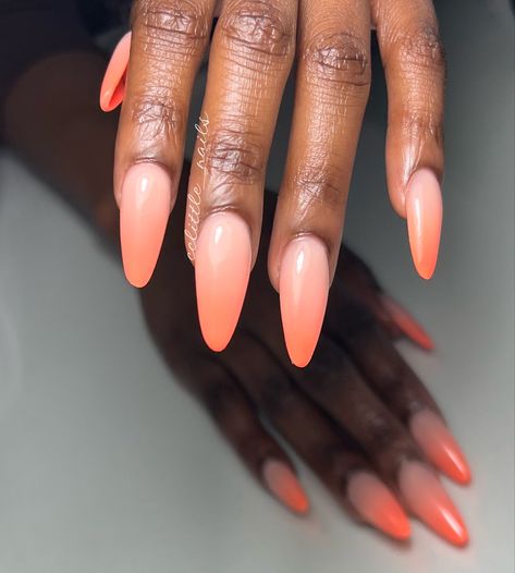 Salmon Ombre Nails, Short Almond Ombre Nails, Colour Ombre Nails, Baby Boomer Colores, Summer Chrome Nails 2024, Baby Boomer Nails Color, Babycolor Nails, Peach Ombre Nails, Almond Ombre Nails