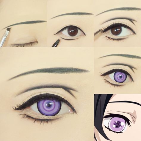 Demon Slayer character cosplay eye makeup Kimetsu no Yaiba 鬼滅の刃 胡蝶 カナエ Kanae Kocho Kanao Tsuyuri Cosplay Makeup, Shinobu Eye Makeup, Shinobu Kocho Makeup, Kanao Makeup, Shinobu Cosplay Makeup, Demon Slayer Make Up, Shinobu Makeup, Demon Slayer Makeup, Kanae Cosplay