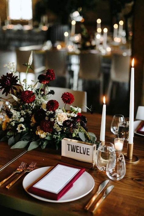 Red Centerpieces, Candle Wedding Centerpieces, Wedding Tablescape, Loft Wedding, Fall Wedding Centerpieces, Centerpieces Wedding, Wedding Floral Centerpieces, Fall Wedding Decorations, Fall Wedding Colors