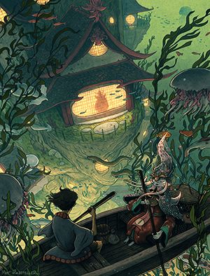 Urashima, a Japanese folktale, personal project - Matt Rockefeller Character Scene Illustration, Matt Rockefeller, Otto Schmidt, 동화 삽화, Arte Inspo, Art Et Illustration, Visual Development, Art And Illustration, 판타지 아트