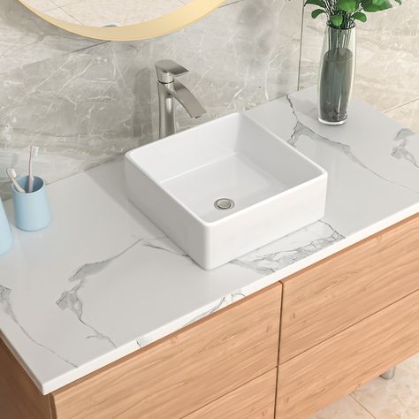 Backsplash Bathroom Sink, White Bathroom Sink, Console Bathroom Sink, Rectangular Vessel Sink, Sinks Kitchen, Modern White Bathroom, Small Bathroom Sinks, Stainless Sink, Console Sink