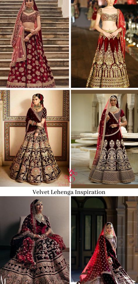 Winter Bridal Lehenga, Velvate Lehenga, Sabyasachi Velvet Lehenga, Velvet Lehenga Sabyasachi, Velvet Outfit Ideas, Bridal Wear Indian, Velvet Bridal Lehenga, Velvet Outfits, Velvet Outfit