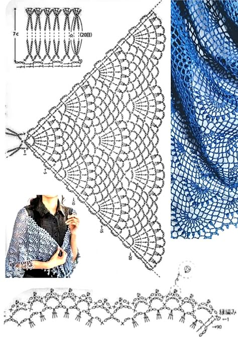 Crochet Lace Cardigan, Lace Hairband, Crochet Triangle Shawl Pattern, Crochet Lace Scarf, Crochet Shawl Diagram, Crochet Stitches Chart, Crochet Lace Shawl, Boho Hairstyle, Crochet Wrap Pattern