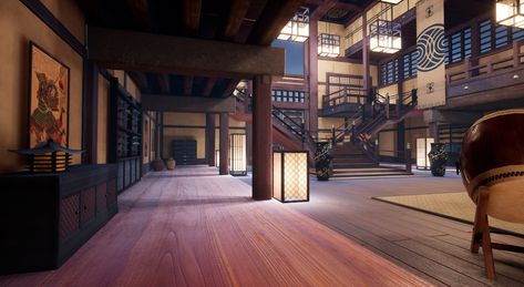 Cameron Main - Feudal Japan interior Medieval Japan Aesthetic, Japanese Temple Interior, Japanese Castle Interior, Japan Bedroom, Japanese Palace, Interior Concept Art, Japan Interior, Castle Bedroom, Environment Reference