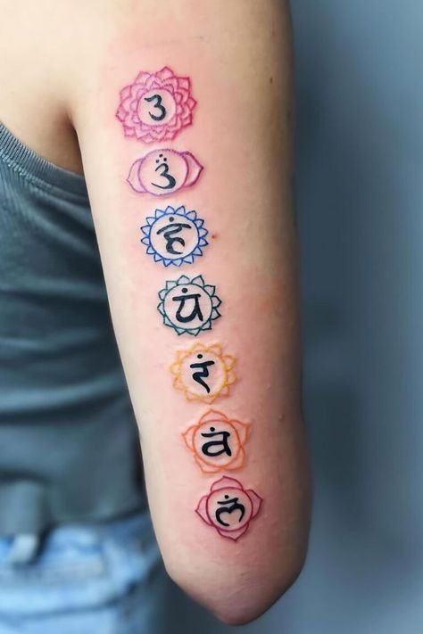 Exploring 7 Chakras Tattoo Design Meanings for Spiritual Enlightenment Chakras Tattoo Design, Chakra Tattoo Design, Sacral Chakra Tattoo, 7 Chakras Tattoo, Heart Chakra Tattoo, Chakras Tattoo, Unblock Chakras, Arm Tattoo Designs, Healing Chakras