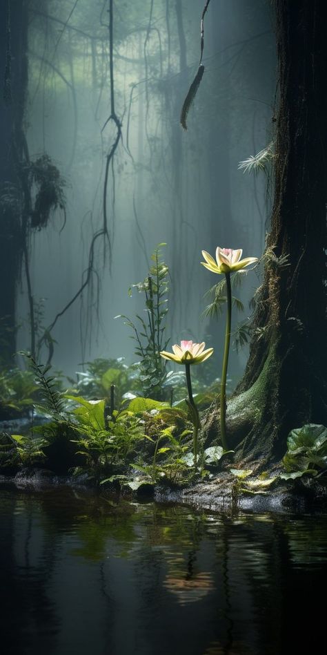 Art Sources, Forest Vibes, Fantasy Worlds, Personal Aesthetic, Nature Aesthetic, Water Lilies, Fantasy Landscape, Scenery Wallpaper, Fantasy World