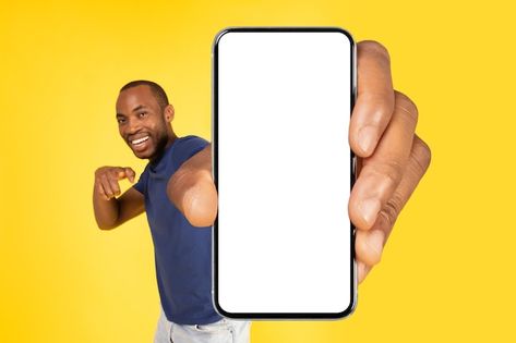 Photo black guy showing cellphone with h... | Premium Photo #Freepik #photo #showing-phone #man-smartphone #man-phone #mobile-template Anime Guy Holding Phone, Man Showing Phone, Man Holding Phone, Dynamic Angles, Hand Holding Phone, Holding Phone, Black Guy, Mobile Template, Hand Phone