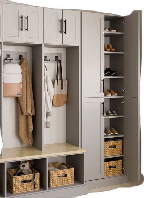 Coat Cupboard Ideas Storage, Hall Cupboard Design, Mudroom Closet Ideas, Small Entryway Storage Ideas, Entry Way Closet Makeover, Small Entryway Storage, Landing Storage, Entryway Storage Ideas, Mudroom Cabinet