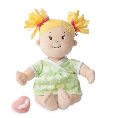 "Purchase the Manhattan Toy® Baby Stella® Blonde Doll at Michaels. com. Baby Stella dolls have lifelike toes, belly buttons and plump tummies, embroidered features, removable outfit, diaper and a pacifier that attaches magnetically to Baby Stella's mouth. The Baby Stella collection from Manhattan Toy will bring delight to little ones with a new look they are sure to love! Baby Stella is an award-winning doll collection that is a perfect, first soft doll to inspire creative role play in little on Baby Stella Doll, Soft Baby Dolls, Baby Stella, Blonde Babies, Toy Baby, Kids Area, Manhattan Toy, Soft Dolls