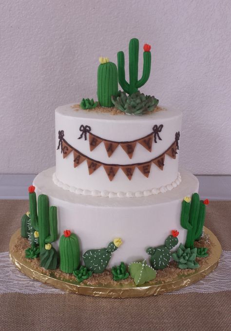 Baby Shower Cake with Cactus and Succulents Taco Baby Shower Cake, Cactus Cake Birthday, Desert Cake Theme, Cactus Cakes Birthday, Cactus Cake Ideas, Cactus Birthday Cake, Southwest Baby Shower, Cactus Cakes, Pastel Cactus