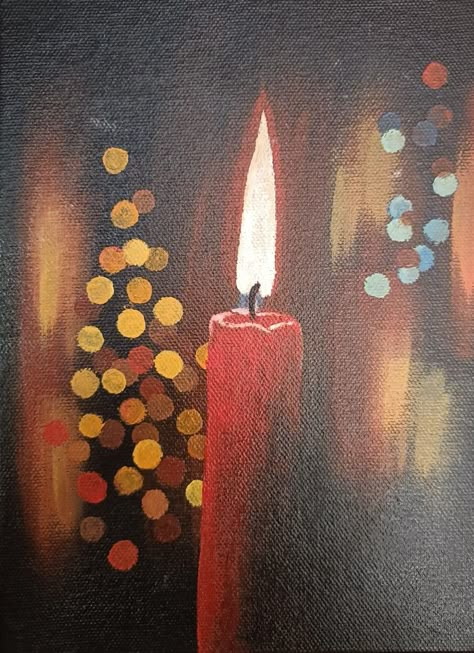 Let Your Light Shine Christmas Paints Ideas, Christmas Paintings Aesthetic, Hypnotism Art, Aesthetic Christmas Painting, Light Painting Acrylic, Candle Light Painting, Christmas Light Painting, Christmas Lights Painting, Candle Painting Art