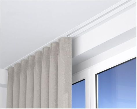 Invisible Curtain Track, Curtain Rail Ideas, Curtains On A Track, Curtain Track System, Ceiling Curtain Track, Wave Curtains, Fall City, Ceiling Curtains, Double Curtains