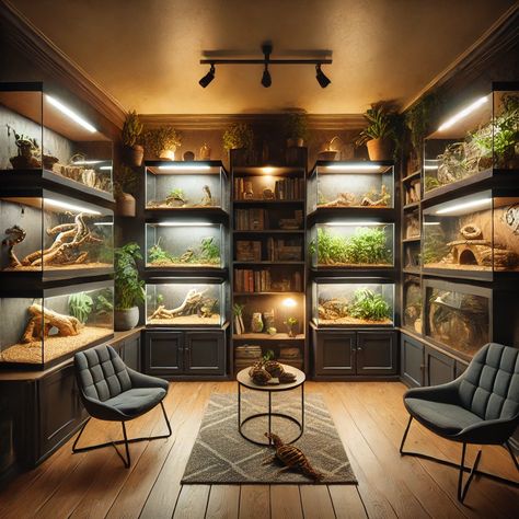 Reptile Rack Ideas, Snake Enclosure Aesthetic, Snake Cage Ideas, Reptile Room Setup, Home Aquarium Aesthetic, Reptile Room Aesthetic, Reptile Room Ideas, Terrarium Room, Small Indoor Water Fountains