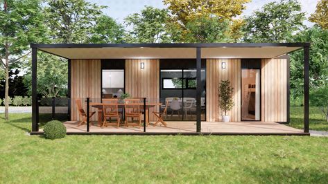 Montage House Modern, Cube Homes Tiny House, Small Steel House Design, Small Vacation House Design, Modern Tiny House Shed, Modern Tiny House Exterior, Concrete Exterior House, Modern Container House Design, Mini Modern House