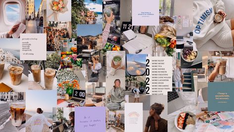 Collage Macbook Wallpaper, Vision Mood Board, Study Encouragement, Wallpaper Collages, 2022 Vision Board, College Wallpaper, Wallpaper 2022, Wallpapers Laptop, 2023 Vision Board