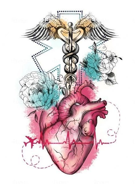 Own Tattoo Design, Healthcare Tattoo, Ink Tattoo Design, Yuumei Art, Ems Tattoos, Medical Artwork, Red Tattoo Ideas, Anatomical Heart Art, Doctor Tattoo