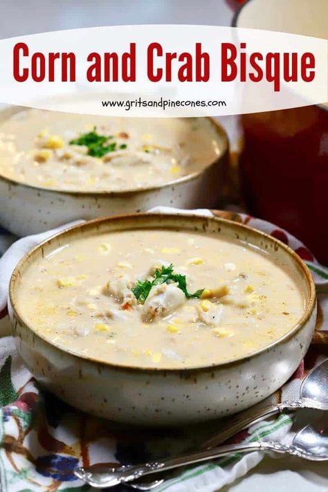 Crab And Corn Bisque Recipe, Crab Bisque Soup, Crab And Corn Bisque, Crab And Corn Soup, Crab Bisque Recipe, Crab And Corn Chowder, Deli Recipes, Corn Bisque, Bisque Soup Recipes