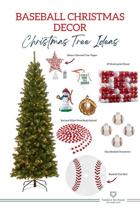 Baseball themed Christmas Tree ideas, baseball christmas tree diy. Easy tips to build a baseball themed christmas tree that your baseball family will love. Baseball Christmas Party Ideas, Baseball Christmas Party, Sport Christmas Tree, Sports Themed Christmas Tree, Sports Christmas Tree Ideas, Baseball Christmas Tree Ideas, Braves Christmas Tree, Baseball Theme Christmas Tree, Christmas Tree Sports Theme