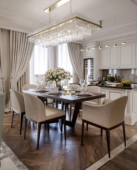 American Classic Interior, Modern Traditional Living Room, Classic Dining Room, Model House, Elegant Dining Room, Kitchen Farmhouse, Luxury Homes Interior, Kitchen Inspiration Design, Traditional Living Room