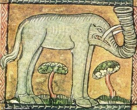 Examples of medieval drawings of animals that look nothing like the living thing  | Daily Mail Online Medieval Elephant, Medieval Library, Medieval Beasts, Medieval Animals, Gothic Era, Medieval Bestiary, Medieval Things, Drawn Animals, Medieval Drawings