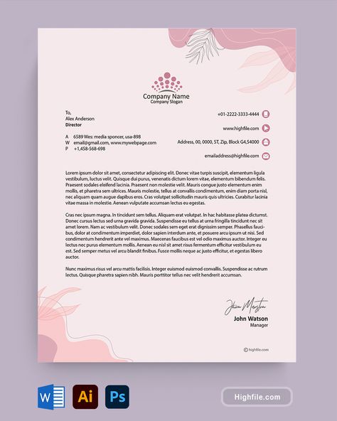 Pink Personal Letterhead Template - Word | Adobe Illustrator | Adobe Photoshop - Highfile Hotel Letterhead Design, Letter Heads Design Creative, Personal Letterhead, Letterhead Template Word, Cafe Theme, Flapper Fashion, Letterhead Business, Brand Symbols, Logo Identity