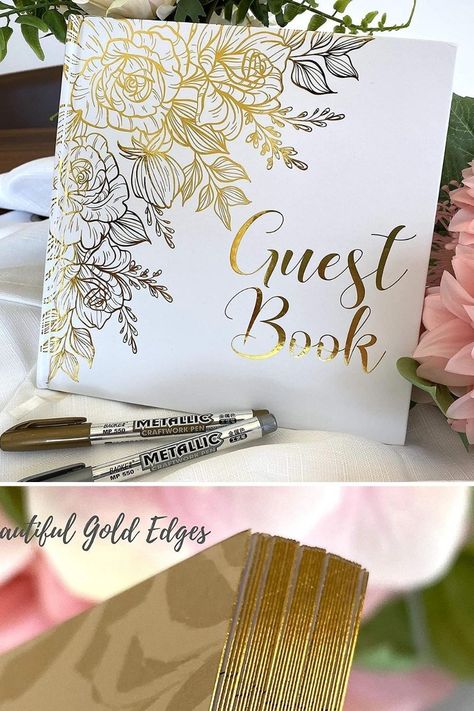 Guest Book Ideas For Wedding Elegant, Traditional Guest Book Wedding, Wedding Guest Book Cover Design, Floral Wedding Guest Book, Classic Pooh Guest Book, Cherry Blossom Guest Book, Lemon Sherbet, Metallic Markers, Elegant Wedding Menu