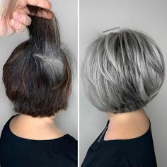 Grey Hair Transformation, Gorgeous Gray Hair, Grey Hair Inspiration, Gray Hair Growing Out, Gray Hair Cuts, Silver Hair Color, Transition To Gray Hair, Short Grey Hair, Blending Gray Hair